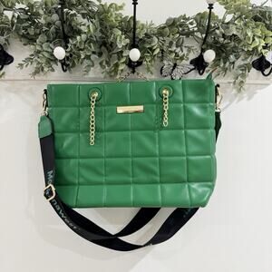 Montana West quilted tote bag in green vegan leather Zippered